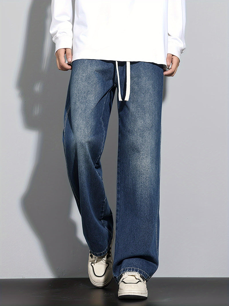 Men's Heavy-Washed Non-Stretch Jeans - Loose Fit Straight-Leg Non-Restrictive Pants, Machine Washable Everyday Jeans for Teens & Adults (Casual Outfits, Parties, All-Season Wear) - YG1133, Party Casual Wear, Distressed Denim