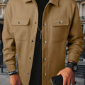 Men's Casual Button-Up Jacket - Long Sleeve, White, Polyester, Flap Pockets, Machine Washable, Spring/Fall Outerwear