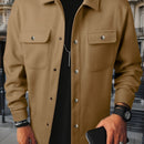 Men's Casual Button-Up Jacket - Long Sleeve, White, Polyester, Flap Pockets, Machine Washable, Spring/Fall Outerwear