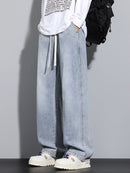 Men's Heavy-Washed Non-Stretch Jeans - Loose Fit Straight-Leg Non-Restrictive Pants, Machine Washable Everyday Jeans for Teens & Adults (Casual Outfits, Parties, All-Season Wear) - YG1133, Party Casual Wear, Distressed Denim