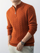 Men'S New Cable-Knit Pullover with a Zip Collar, Suitable for Autumn And Winter, Made with Thick Warm Velvet, Perfect for Layering Or Wearing Alone, a Must-Have for Casual Versatility, Sweater For Men, Men Winter Pullover, Me