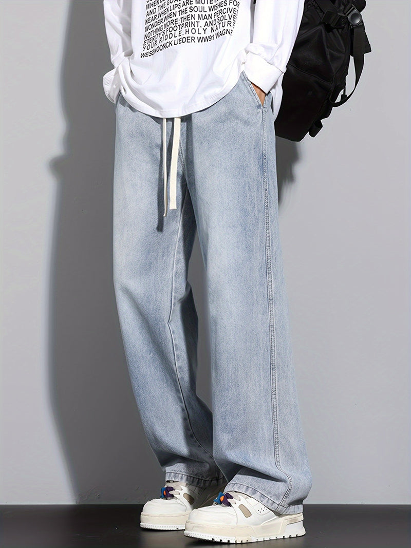 Men's Heavy-Washed Non-Stretch Jeans - Loose Fit Straight-Leg Non-Restrictive Pants, Machine Washable Everyday Jeans for Teens & Adults (Casual Outfits, Parties, All-Season Wear) - YG1133, Party Casual Wear, Distressed Denim