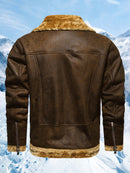 Men's Winter Jacket with Faux Fur & Turned-Up Collar - Thickened Coat, Collar & Pocket, Machine Washable Cold Weather Outerwear ( Fill) - Brown/ for Skiing, Snowboarding & Outdoor Activities