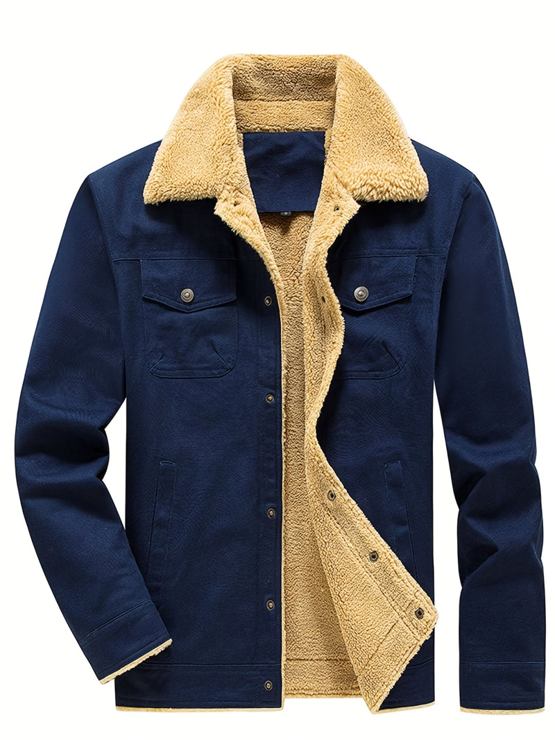 Men'S Heavy-Duty Work Jacket - Winter Construction Coat with Button Closure, Non-Stretch Fabric - Formal & Casual Outerwear for Cold Weather - Easy-Care Button-Up Jacket for Everyday & Professional Use, Winter Jacket, Classic