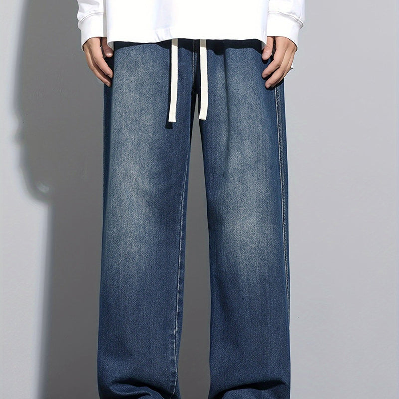 Men's Heavy-Washed Non-Stretch Jeans - Loose Fit Straight-Leg Non-Restrictive Pants, Machine Washable Everyday Jeans for Teens & Adults (Casual Outfits, Parties, All-Season Wear) - YG1133, Party Casual Wear, Distressed Denim