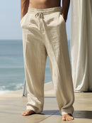 Men's Casual Linen Pants | Relaxed Fit with Drawstring Waist | 95% Linen, 5% Polyester | Breathable & Stylish for Indoor Gatherings, Outdoor Activities, and Golf | All-Season Wear | Beige Color, Versatile Clothing | Minimalis