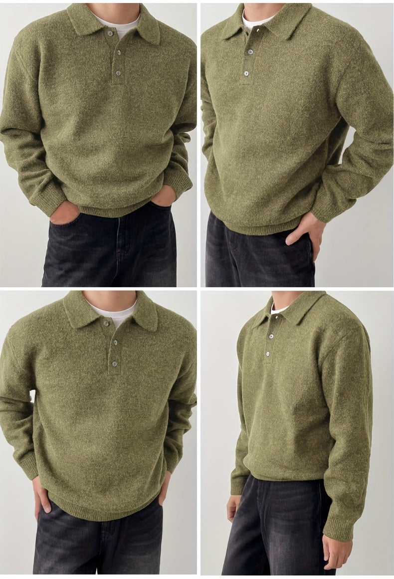 LVLAEA Men's Winter Collar Sweater Jacket - Thick Warm Brown/Beige Single-Breasted Button-Front Coat, H-Shape Tailored Fit for Layering, Casual & Formal Wear, Autumn/Winter (Hand Wash/Dry Clean) - Luxury Knit Outerwear