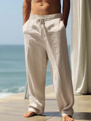 Men's Casual Linen Pants | Relaxed Fit with Drawstring Waist | 95% Linen, 5% Polyester | Breathable & Stylish for Indoor Gatherings, Outdoor Activities, and Golf | All-Season Wear | Beige Color, Versatile Clothing | Minimalis