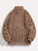 1pc Solid Color Plush Stand Collar Zipper Sweater - Soft Warm Breathable Loose Fit Long Sleeve Casual Sweatshirt with Embroidery, Hand Washable for Casual Attire & Layering, Cozy Winter Outfits