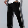 Men'S Casual Striped Straight-Leg Joggers - Loose Fit, Lightweight Polyester, Black & White Vertical Stripes, Pockets, Perfect for Casual Attire, Relaxed Fit Pants | Modern Striped Pants | Lightweight Fabric