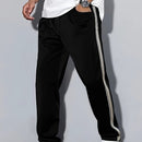 Men'S Casual Striped Straight-Leg Joggers - Loose Fit, Lightweight Polyester, Black & White Vertical Stripes, Pockets, Perfect for Casual Attire, Relaxed Fit Pants | Modern Striped Pants | Lightweight Fabric