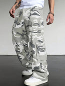 Men's Camouflage Cargo Pants Wide-Leg Trousers with Multi-Pocket Design, Adjustable Waist & Leg Fit, Beige/Green/Brown Camo Print for,, Hunting, (Non-Stretch Durable Casual Pants)